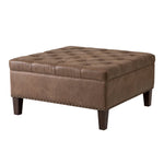 Svitlife Living Room Upholstered Ottoman with Nailhead Trim Seat Footstool Leather Bed End Table Box Round Coffee Polyester