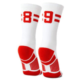 Classic Stripe Team Number Socks | Woven Mid-Calf | White & Red