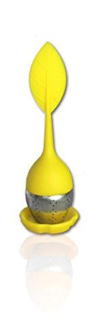 Silicone Loose Leaf Tea Infuser - Tea Ball Filter - Leaf Handle and Drip Tray - Multiple Colors (Yellow, 1)