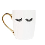 Sweet Water Decor Eyelash Coffee Mug with Gold Handle Microwave Safe Wink Cup Eyelashes Lashes Gift Glam Makeup Face Mugs 16oz Large Mug Makeup Brush Holder