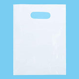 White LDPE Solid Handle Bag | White Merchandise Bag With Die Cut Handles Tear Resistant Strength | Perfect for Trade Shows, Retail, and More | Made by ClearBags Brand | (100 Bags, White)