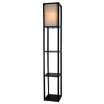 Light Accents Floor Lamp 3 Shelf Standing Lamp 63" Tall Wood with White Linen Shade (Black)