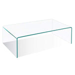 Tangkula Glass Coffee Table Modern Home Office Furniture Clear Tempered Glass End Table International Occasion Tea Table Waterfall Table with Rounded Edges