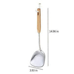 Mr.Dakai Spatula 304 Stainless Steel with Hollow Long Heat Resistant Handle Wok Utensils, Silver