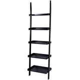 Tangkula Ladder Bookcase 5-Tier Wood Leaning Shelf Wall Plant Shelf Ladder for Home Office Modern Flower Book Display Shelf Storage Rack Stable A-Frame Wooden Ladder Shelf (Black)