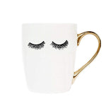 Sweet Water Decor Eyelash Coffee Mug with Gold Handle Microwave Safe Wink Cup Eyelashes Lashes Gift Glam Makeup Face Mugs 16oz Large Mug Makeup Brush Holder