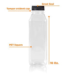 16 Oz Clear Plastic Juice/Dressing PET Square Container Bottles w/ Black Tamper Evident Caps by Pexale(TM)- (Pack of 10) (10)