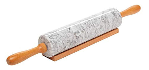 Miko Marble Stone Rolling Pin, 18 inch With Smooth Wooden Handles For Easy Grip And Includes Wooden Cradle