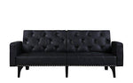 Modern Tufted Bonded Leather Sleeper Futon Sofa with Nailhead Trim in White, Black (Black)