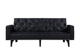 Modern Tufted Bonded Leather Sleeper Futon Sofa with Nailhead Trim in White, Black (Black)