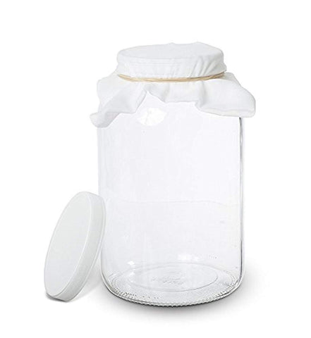 1 Gallon Glass Kombucha Jar - Home Brewing and Fermenting Kit with Cheesecloth Filter, Rubber Band and Plastic Lid - By Kitchentoolz