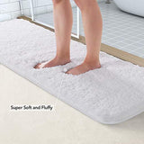 Office Marshal Bathroom Runner Rug Bath Mat 59"x20" Non-Slip Soft Long Shower Rug Plush Microfiber Water Absorbent Carpet Thick Shaggy Luxury Floor Mats, Machine Washable, White