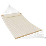 Patio Watcher 11 Feet Quilted Fabric Hammock with Pillow, Double Hammock with Bamboo Wood Spreader Bars, Perfect for Outdoor Patio Yard, Dark Blue