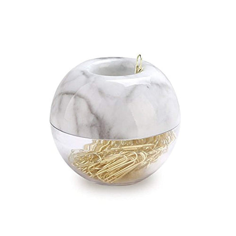 MultiBey Gold Paper Clips in Elegant Magnetic Marble White Clip Holder, 28mm, 100 Clips per Box