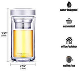 ONEISALL Double Wall Glass Travel Tea Mug with Stainless Steel Filter, Ultra Clear Spill-proof Strong Glass Tea Tumbler, 320ML (Champagne)