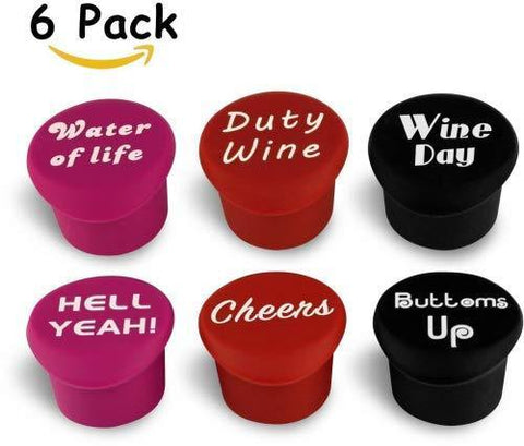 Wine Stoppers, GDPETS 6 Pack Food Grade Silicone Reusable Leak-Proof Wine Bottle Stoppers Corks, Funny Beverages Bottles Air-Tight Seal Caps, Special Novelty Wine Gifts Accessories for Wine Lovers