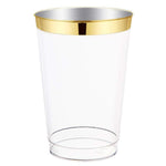 12 oz Gold Rimmed Plastic Cups-100 pack | Clear Disposable Cups with Golden Rims | Drinking Party Supplies | Glassware for Wedding Reception, Baby Shower, and Parties