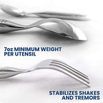 BUNMO Weighted Utensils for Tremors and Parkinsons Patients - Heavy Weight Silverware Set of Knife, Fork, 2 Spoons and Travel Bag - Adaptive Eating Flatware Helps Hand Tremor, Parkinson, Arthritis