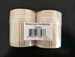 Makerstep Ornate Wooden Toothpicks - 1000 Pieces Cocktail + Sturdy Safe Large Round Storage Box + 2 Packs of 500 Party Appetizer Olive Barbecue Fruit Teeth Cleaning Art Crafts