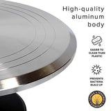 Topeka Trading Company Rotating Cake Decorating Turntable With Bonus Icing Spatula | 12" Diameter Aluminum Alloy Stand With Platform | Non-Slip Base & Smooth Rotation (Silver/Black)