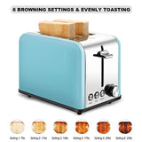 Toaster 2 Slice, CUSINAID Extra Wide Slots Toaster with BAGEL/DEFROST/CANCEL Function, Stainless Steel Two Slice Bread Bagel Toaster, 825W, Retro Blue