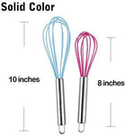 TEEVEA  8 and 10 Inch Silicone Whisk, 2-Pack Balloon Egg Dough Whisk Set Solid Color (Random Color Sent)