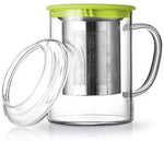 Tomotime 13.5 oz Borosilicate Glass Tea Cups Coffee Mug Cup (with glass lid) Green