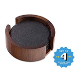 Slate Stone Rustic Beverage Drink Table Coasters Set with Acacia Wood Holder - Round, 4 Coasters