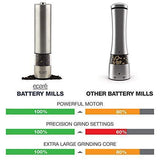 Eparé Salt or Pepper Grinder, Adjustable Ceramic Mill for Pink Himalayan Sea Salts & Black Peppercorns – Battery Powered Steel Electric Spice Shaker – LED Light