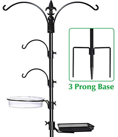 Gray Bunny GB-6844 Premium Bird Feeding Station Kit, 22" Wide x 91" Tall (82 inch Above Ground) Black, A Multi Feeder Hanging Kit & Bird Bath for Attracting Wild Birds, Birdfeeder and Planter Hanger