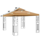 Replacement 10'X10'Gazebo Canopy top Patio Pavilion Cover Sunshade plyester Double Tiers-Taupe