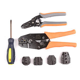 IWISS Crimping Tool Kits with Wire Stripper and Cable Cutters Suitable for Non-insulated & Insulated Cable End-sleeves Terminals or Ferrules with 5 Changeable Die Sets in Oxford Bag