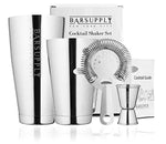 Professional Boston Cocktail Shaker Set, Stainless Steel, 4-Piece Set, 28oz/18oz Weighted Shaker Tins, Hawthorne Strainer, Double Sided Jigger, Recipe Booklet - Non Freeze, Non Drip, Dishwasher Safe