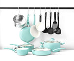 GreenLife Soft Grip 16pc Ceramic Non-Stick Cookware Set, Turquoise