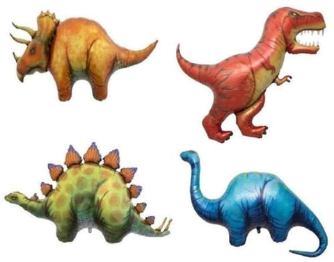 LoonBalloon Dinosaur TRICERATOPS STEGOSAURUS T-REX APATOSAURUS (4) Party Mylar BALLOONS Set