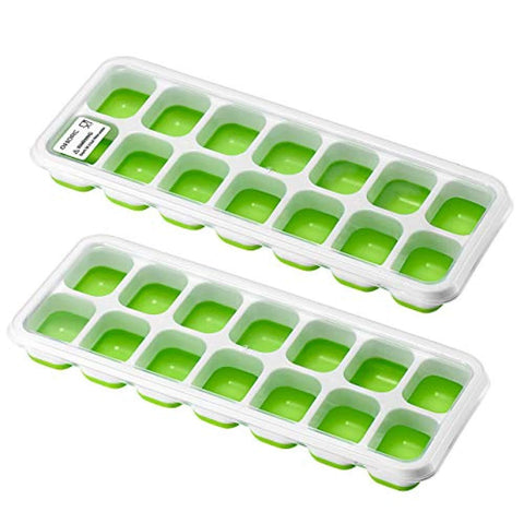 OMorc Ice Cube Trays 2 Pack, Easy-Release Silicone and Flexible 14-Ice Trays with Spill-Resistant Removable Lid, BPA Free LFGB Certified, Dishwasher Safe and Stackable Durable