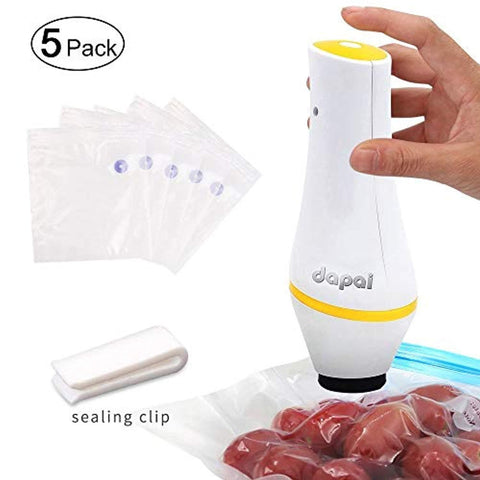 Handheld Vacuum Sealer, Dapai Automatic Cordless Mini Vacuum Sealer Kit with 5 Reusable Zipper Bags,1 Bag Sealing Clip USB Rechargeable Small Kitchen Machine for Food Preservation