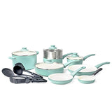 GreenLife Soft Grip 16pc Ceramic Non-Stick Cookware Set, Turquoise