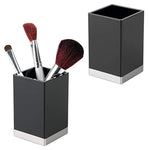 mDesign Modern Square Tumbler Cup for Bathroom Vanity Countertops - for Mouthwash/Mouth Rinse, Storing and Organizing Makeup Brushes, Eye Liners, Accessories - Slim Design, 2 Pack - Black/Brushed