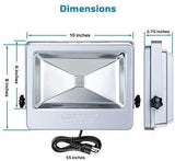 Nova Plus 50W RGB LED LOFTEK Flood Light, Outdoor IP66 Waterproof Explosion-Proof Glass Color Changing Light with Remote Control and US 3-Plug, Wall Washer Light (Silver)