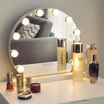 Tangkula Makeup Vanity Mirror with Light, Hollywood Style Mirror with Base Touch Screen High Definition Cosmetic Mirror with 10 LED Dimmable Bulbs 3 Color Lighting Modes, Tabletop Frameless Mirror
