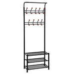 SONGMICS Heavy Duty 18 Hooks Coat Rack with 3-Tier Shoe Rack Shelves for Entryway Metal Black URCR67B