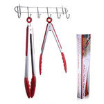 Cooking Tongs, Wik Suang Heat Resistant Kitchen Tongs, Stainless Steel With Silicone Heads, Non Stick Locking Tongs, Good Grips Barbecue Tongs (Red)