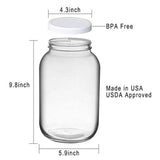 Teikis 2 Pack Wide-Mouth 1 Gallon Glass Jar with 4" Opening Lid Air Tight and Leak Proof - USDA Approved for Fermenting Kombucha, Kefir, Storing and Canning - Dishwasher Safe