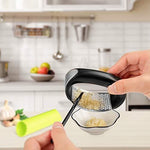 Rhodesy Garlic Press Rocker Stainless Steel Garlic Press Rocker Garlic Crusher Squeezer Slicer Mincer Chopper Kitchen Gadget with Handle