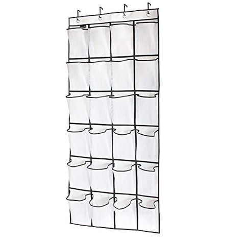 Tebery 24 Large Mesh Pockets Hanging Over the Door Shoe Organizer with 4 Steel Over the Door Hooks (White)