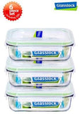 Glasslock Food-Storage Container with Locking Lids Microwave Safe Rectangular 37oz/1100ml Pack of 3