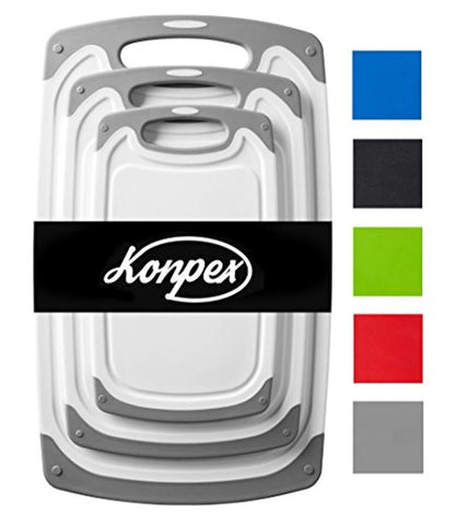 Konpex Cutting Boards for Kitchen | Plastic Chopping Board Set of 3 Great sizes Dishwasher Safe | BPA Free (Gray)