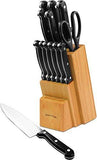 Knife Set with Wooden Block 13 Piece - Chef Knife, Bread Knife, Carving Knife, Utility Knife, Paring Knife, Steak Knife, and Scissors