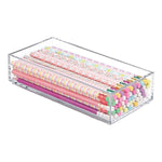 mDesign Stackable Small Plastic Desk Drawers Organizer Trays for Highlighters, Pens, Pencils - Pack of 6, 4" x 8" x 2", Clear